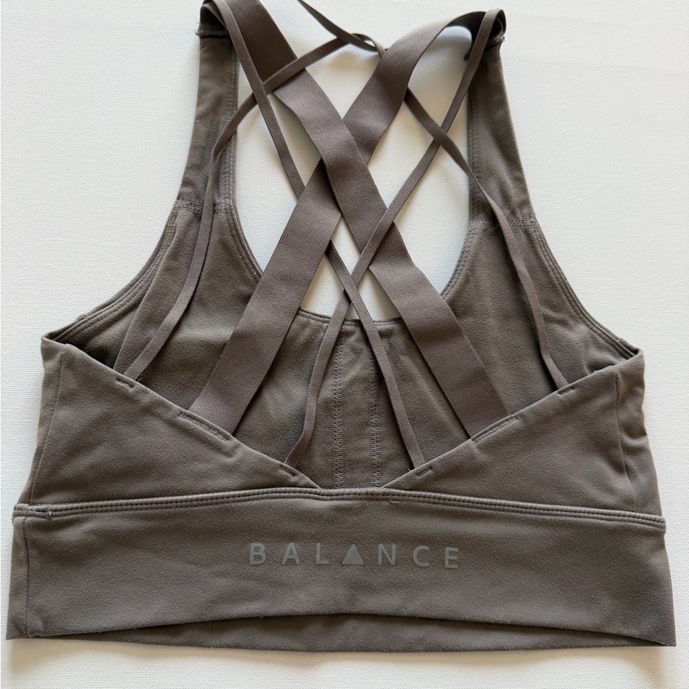 Balance Athletica Taupe Strappy Sports Bra Small | Yoga Pilates Athleisure - Picture 2 of 7